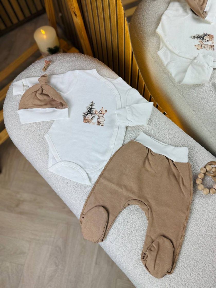 ❤ Комплект 3ка з боді на байці "Smile". Колір - Ведмедик з ялинкою. Розмір - 56 (#37652976) ✓ Anna Konvert