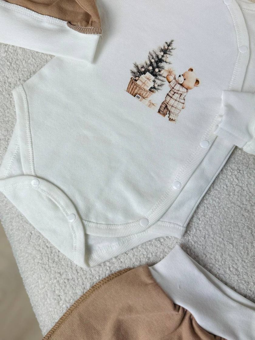 ❤ Комплект 3ка з боді на байці "Smile". Колір - Ведмедик з ялинкою. Розмір - 56 (#37652976) ✓ Anna Konvert