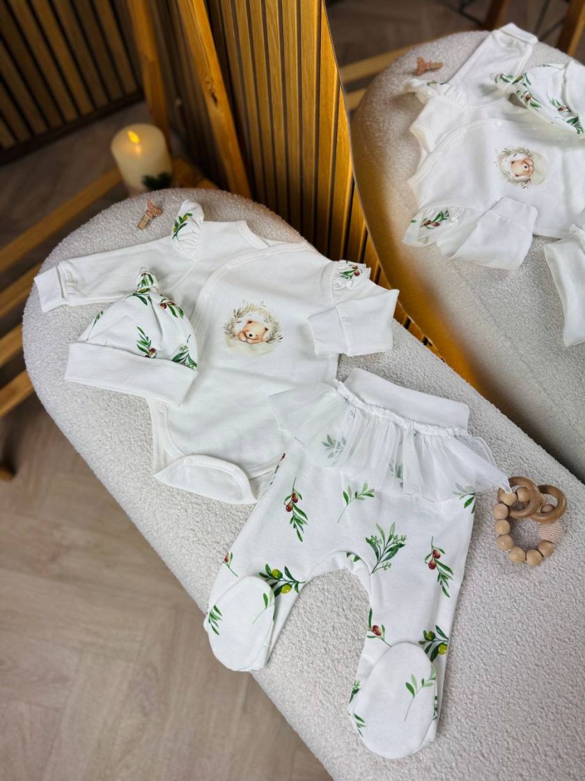 ❤ Комплект 3ка з боді на байці "Smile". Колір - Ведмедик, гілочки з олівками. Розмір - 56 (#2579612) ✓ Anna Konvert