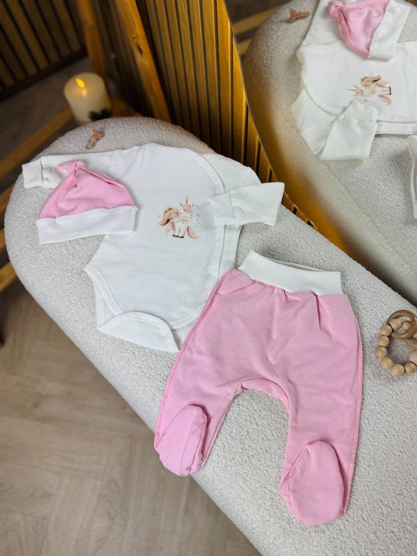 ❤ Комплект 3ка з боді на байці "Smile". Колір - Дівчинка з єдинорогом. Розмір - 56 (#85170865) ✓ Anna Konvert