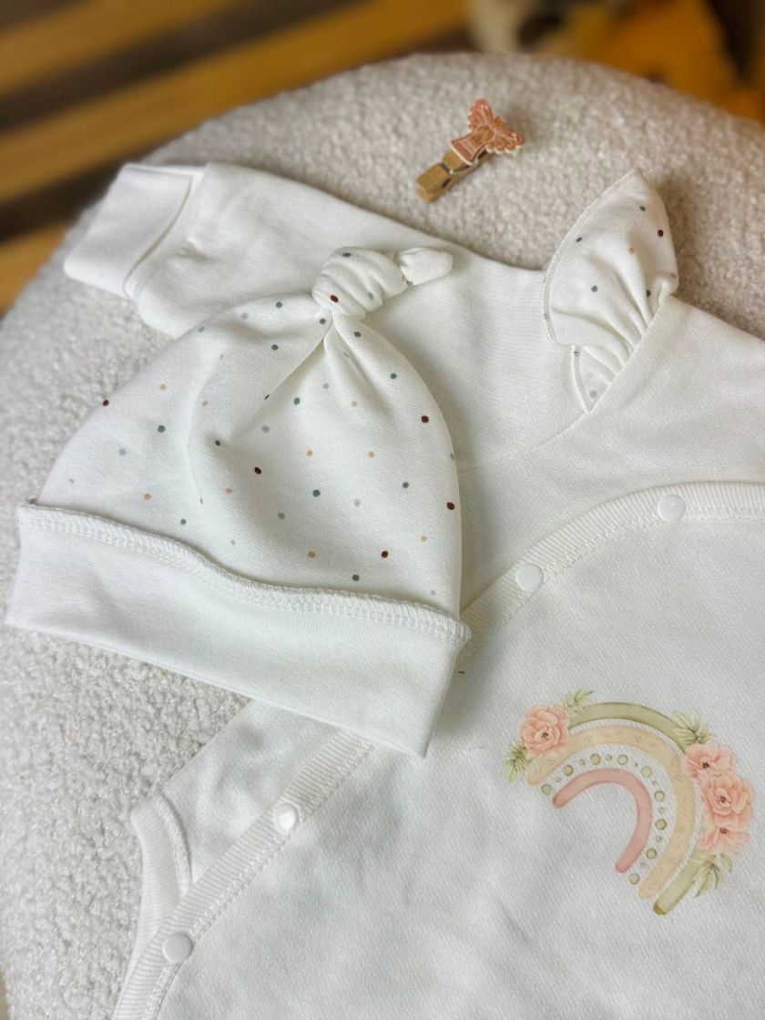 ❤ Комплект 3ка з боді на байці "Smile". Колір - Веселка з квітами. Розмір - 62 (#17071606) ✓ Anna Konvert