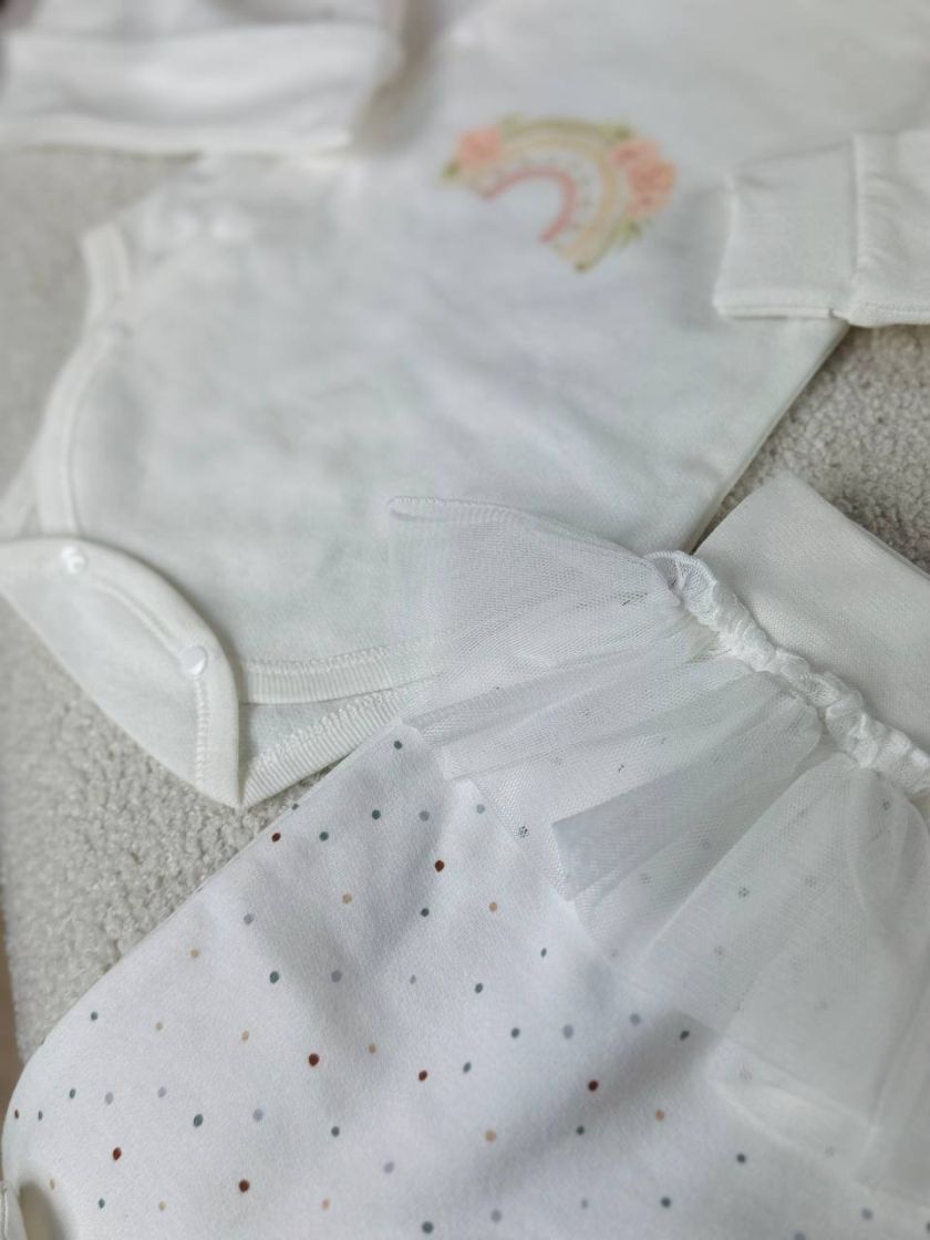 ❤ Комплект 3ка з боді на байці "Smile". Колір - Веселка з квітами. Розмір - 62 (#17071606) ✓ Anna Konvert