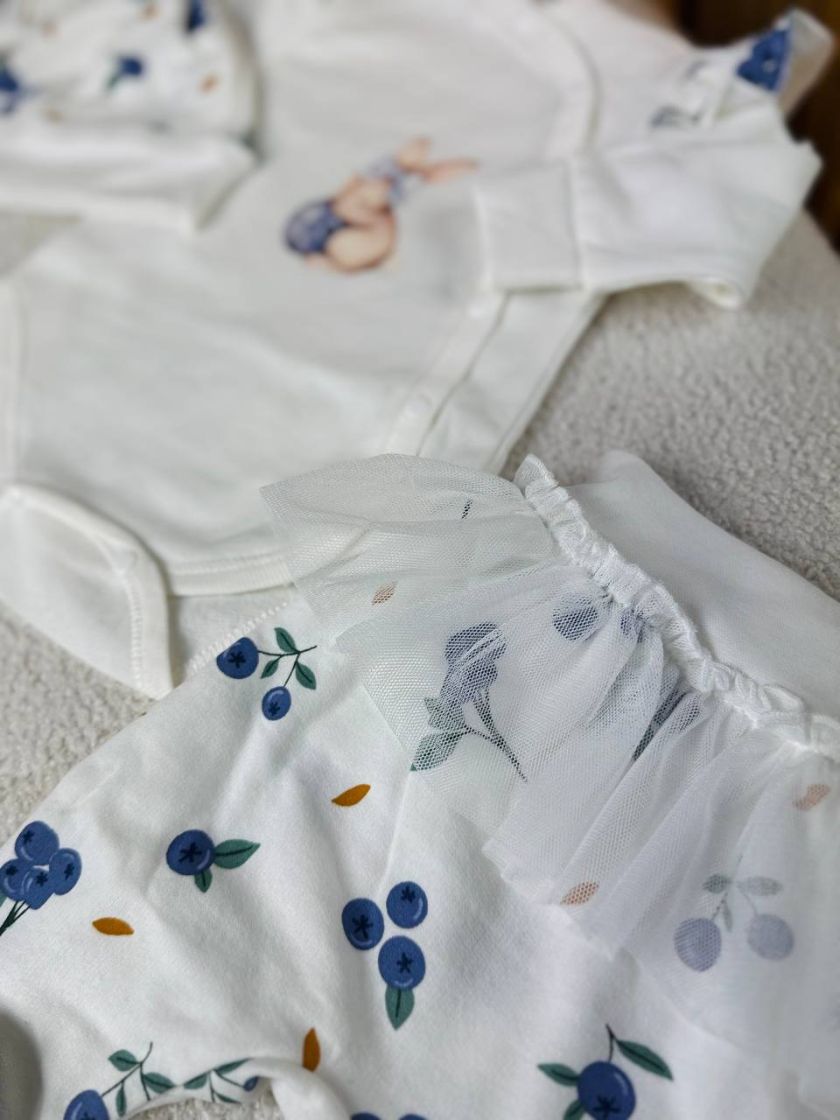 ❤ Комплект 3ка з боді на байці "Smile". Колір - Зайченя з лохиною. Розмір - 62 (#41667595) ✓ Anna Konvert