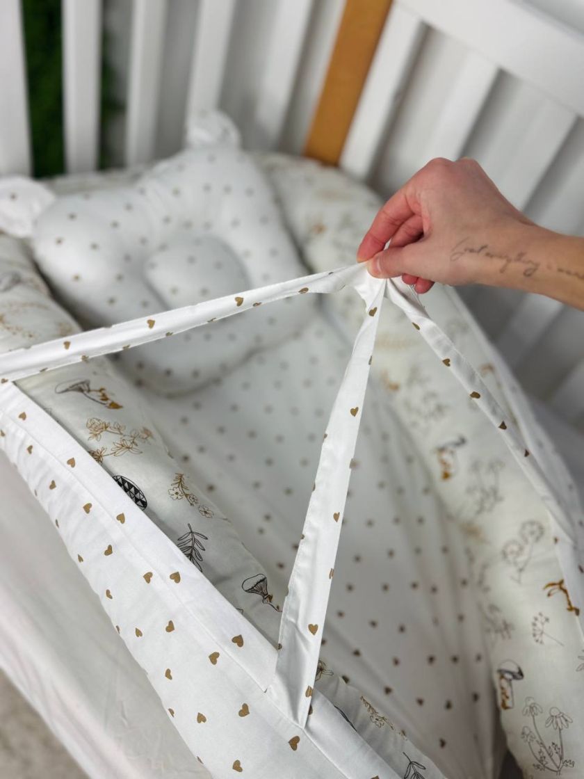 ❤ Кокон-гніздечко з ручками. Принт - Зайчик з грибочком, серця беж дрібні (#4623090) ✓ Anna Konvert