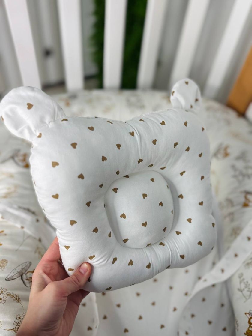 ❤ Кокон-гніздечко з ручками. Принт - Зайчик з грибочком, серця беж дрібні (#4623090) ✓ Anna Konvert