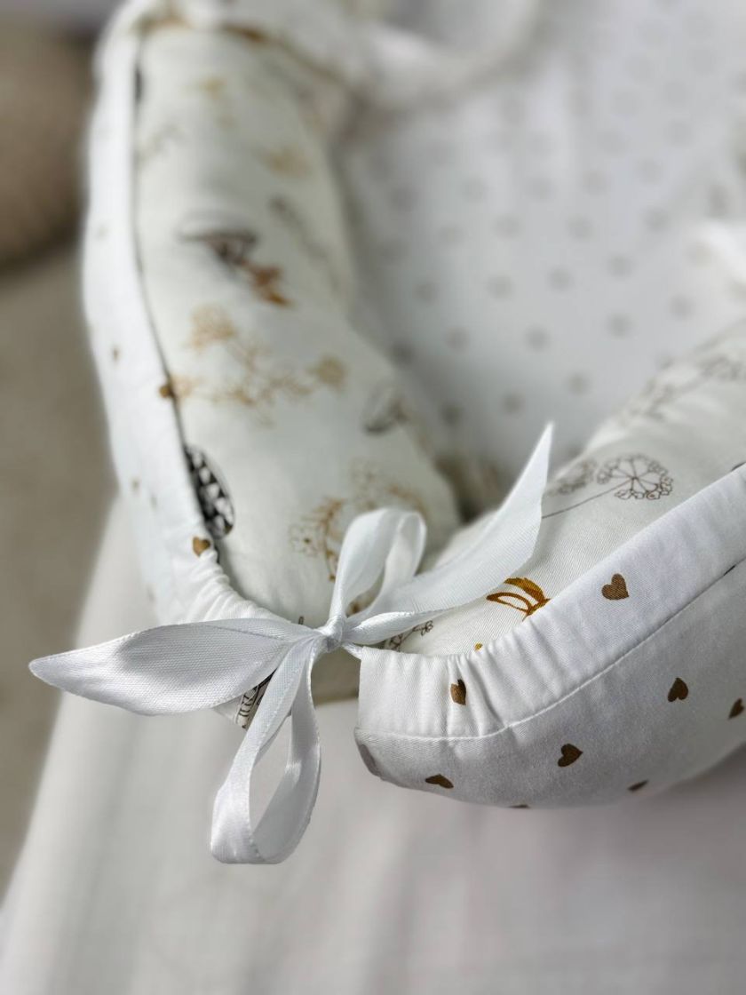 ❤ Кокон-гніздечко з ручками. Принт - Зайчик з грибочком, серця беж дрібні (#4623090) ✓ Anna Konvert