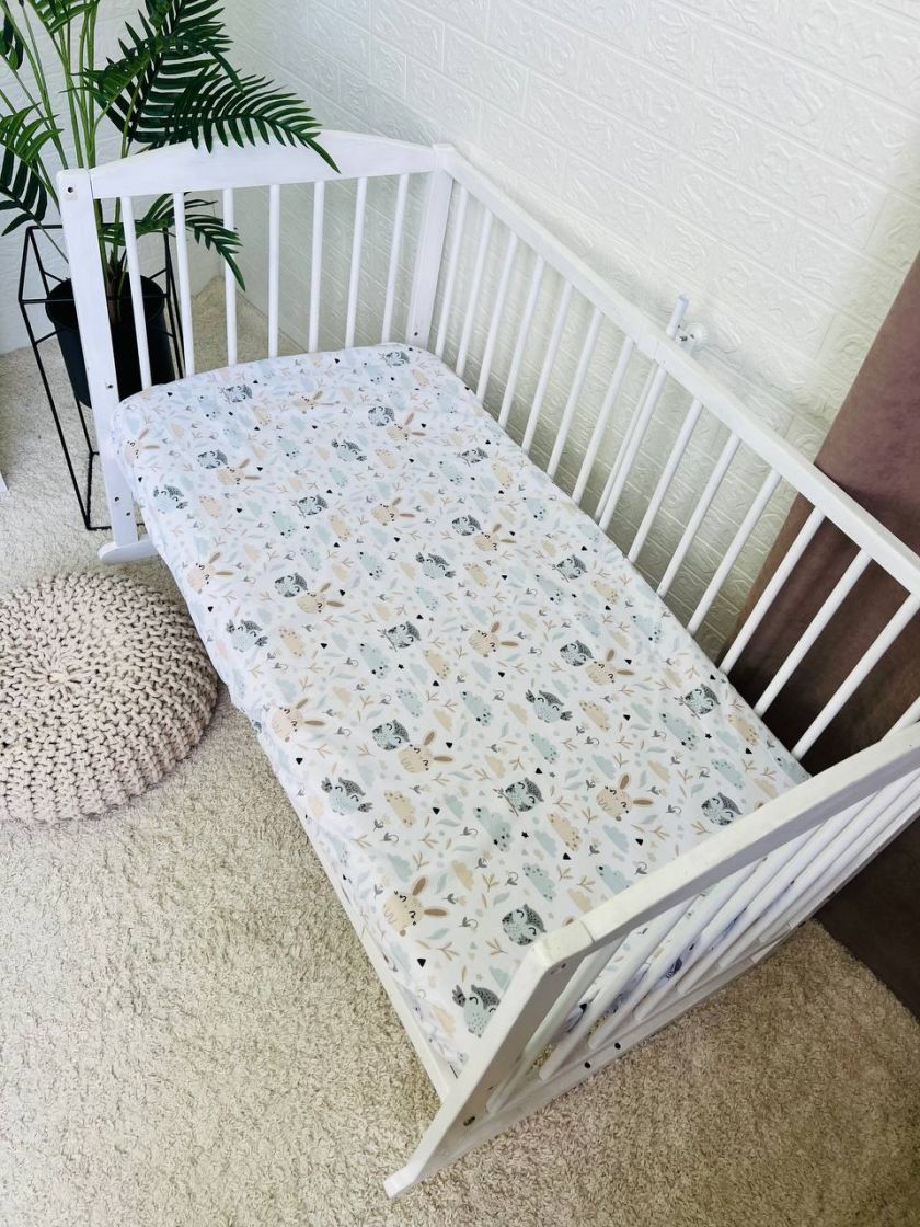 ❤ Простирадло у ліжко непромокаюче, 120/60 см. Принт - Совенята з бежевими зайцями (#37034236) ✓ Anna Konvert