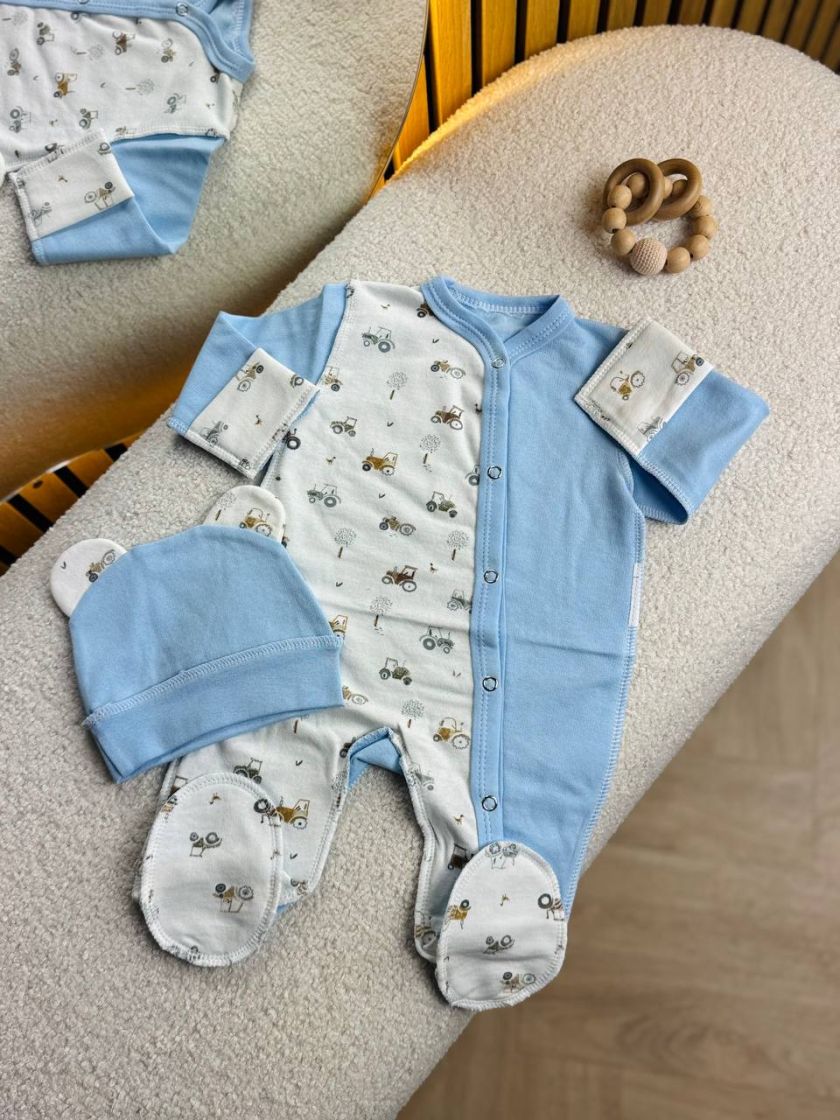 ❤ Чоловічок з шапочкою "Метелик", байка, 62р. БО. Принт - Тракторці блакитні. Розмір - 62 (#79276954) ✓ Anna Konvert