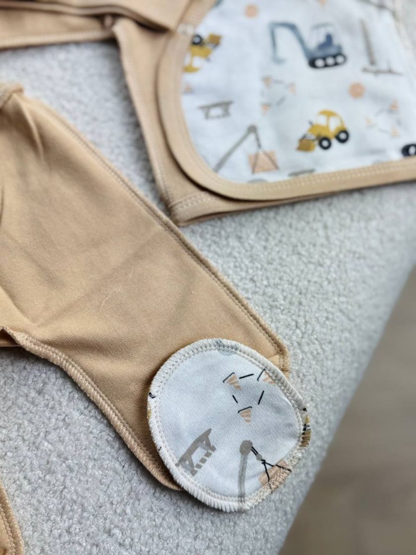 ❤ Комплект 3ка з сорочкою байка, БО. Принт - Транспорт на бежевому. Розмір - 56см (#5570009) ✓ Anna Konvert