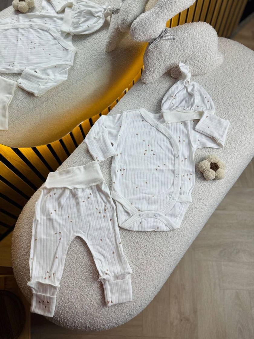 ❤ Комплект 3ка з боді, рубчик принт, Ромашка. Принт - Маленьки трикутнички. Розмір - 56-62 (#87326493) ✓ Anna Konvert