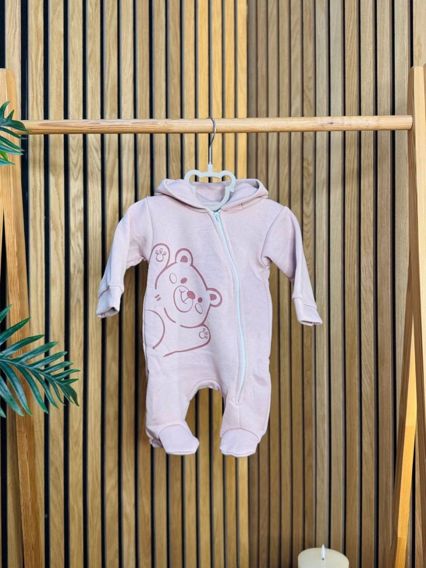 ❤ Ромпер, на флісі трьохнитка до +10 градусів.. Колір - Пудровий з ведмедиком. Розмір - 56-62 см (#94137560) ✓ Anna Konvert