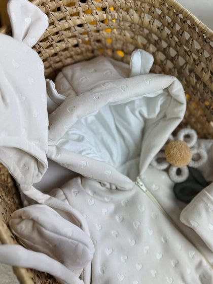 ❤ Демісезонний комбінезон з шапочкою, велюровий в серцях 56-62. Колір - Кремовий (#73932889) ✓ Anna Konvert 2