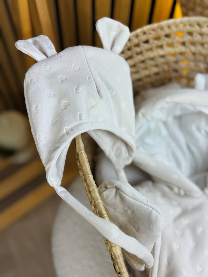 ❤ Демісезонний комбінезон з шапочкою, велюровий в серцях 56-62. Колір - Кремовий (#73932889) ✓ Anna Konvert