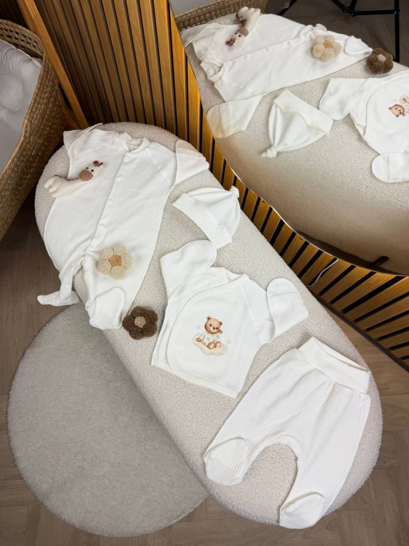 ❤ Комплект 4 предмети Smile. Принт - Ведмедик на хмаринці, молочний. Розмір - 56 (#78067478) ✓ Anna Konvert