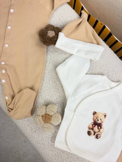 ❤ Комплект 4 предмети Smile. Принт - Ведмедик з бантиком. бежевий. Розмір - 56 (#46965464) ✓ Anna Konvert 2