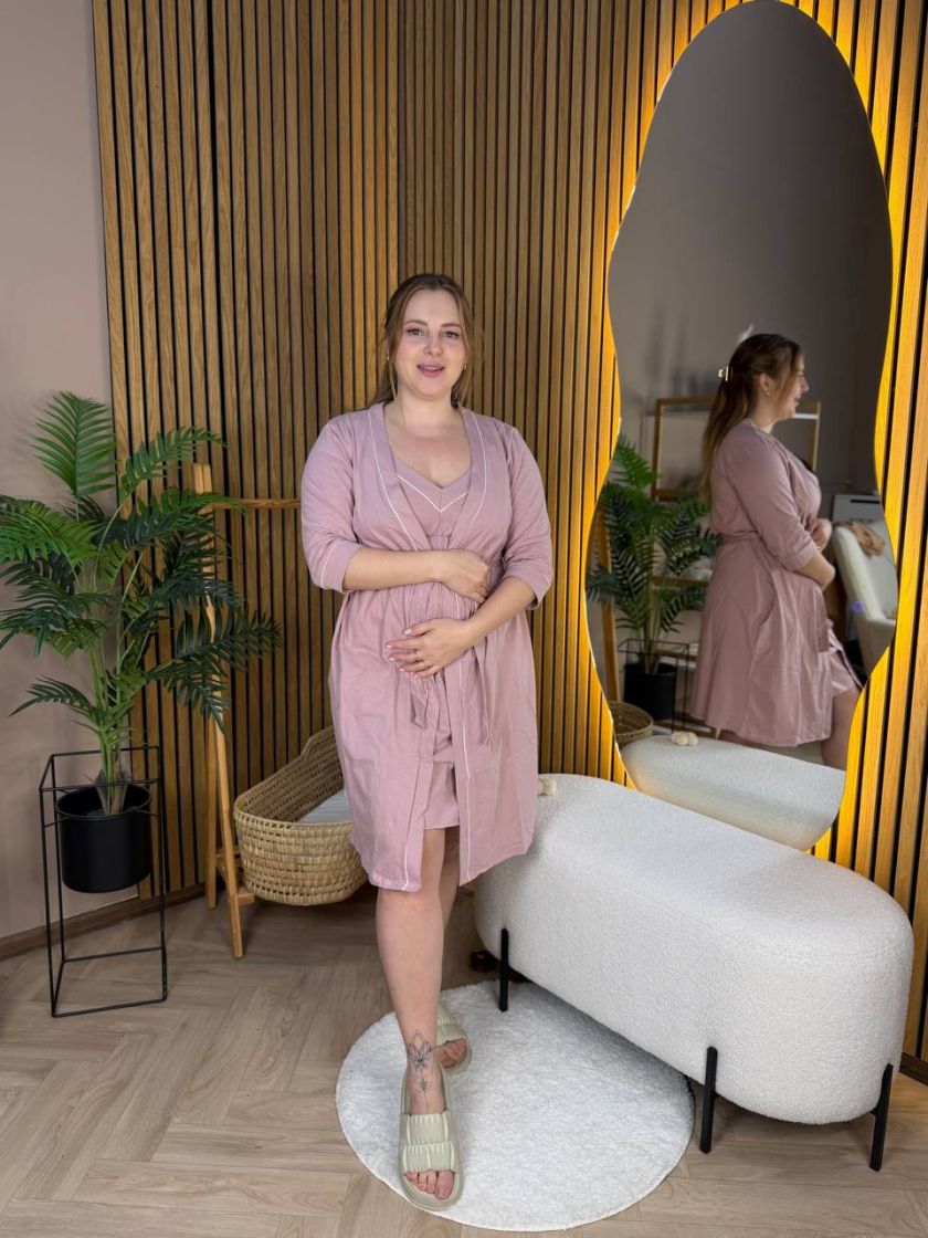 ❤ Комплект сорочка та халат для годування, 48-50 "Кант". Колір - Пудровий (#24491012) ✓ Anna Konvert