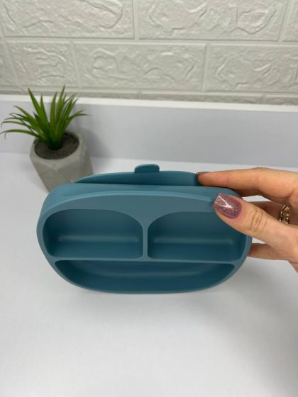 ❤ Тарілка з секціями, силіконова, на присосці. Колір - Smoke-blue (#18734340) ✓ Anna Konvert 2