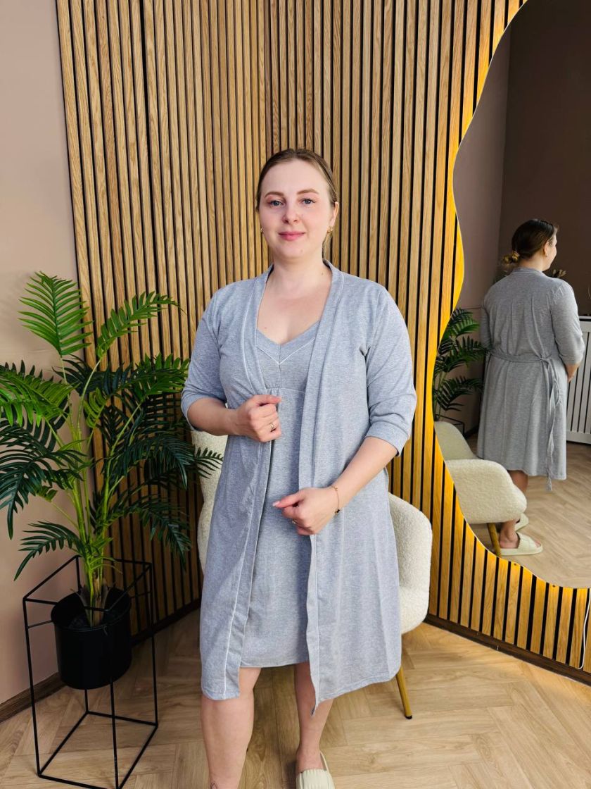 ❤ Комплет сорочка та халат для годування, 48-50 "Кант". Колір - Сірий меланж (#99692379) ✓ Anna Konvert