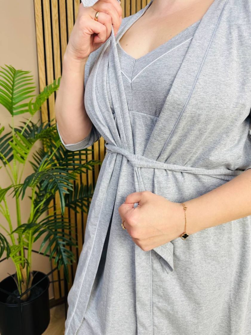 ❤ Комплет сорочка та халат для годування, 48-50 "Кант". Колір - Сірий меланж (#99692379) ✓ Anna Konvert