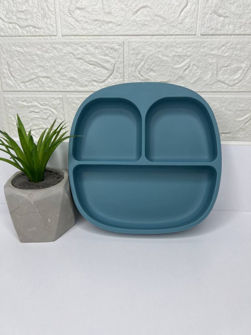 ❤ Тарілка з секціями, силіконова, на присосці. Колір - Smoke-blue (#18734340) ✓ Anna Konvert