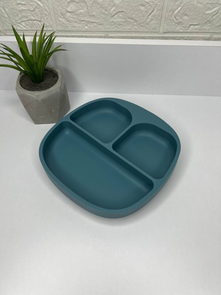 ❤ Тарілка з секціями, силіконова, на присосці. Колір - Smoke-blue (#18734340) ✓ Anna Konvert