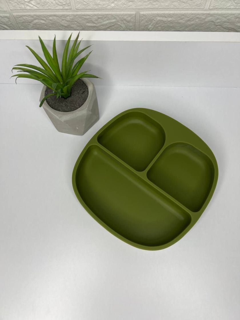 ❤ Тарілка з секціями, силіконова, на присосці. Колір - Olive (#1326631) ✓ Anna Konvert