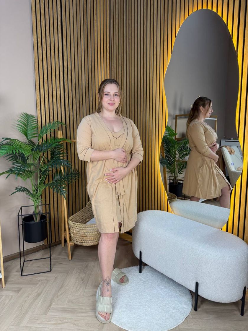 ❤ Комплет сорочка та халат для годування, 52-54 "Кант". Колір - Капучіно з шоколадним кантом (#20516436) ✓ Anna Konvert