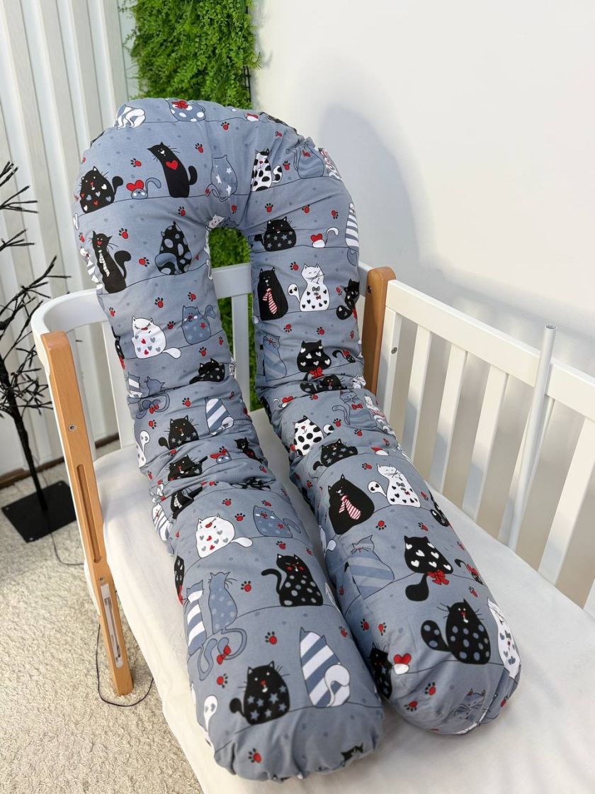 ❤ Подушка для вагітних. Принт - Котики на сірому, сердечка (#12369042) ✓ Anna Konvert