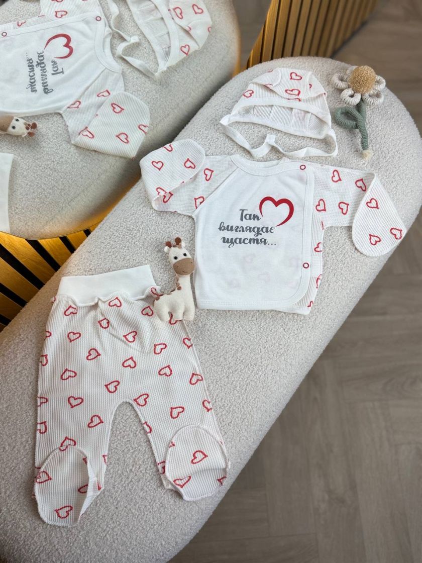 ❤ Комплект 3ка з сорочкою інтерлок 56см. Принт - Червоні серця "Так виглядає щастя" ваф (#37580227) ✓ Anna Konvert