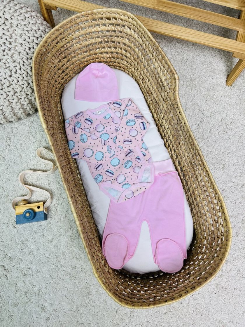 ❤ Комплект 3ка з боді, байка 56р. Принт - Макарунси рожеві (#16568490) ✓ Anna Konvert