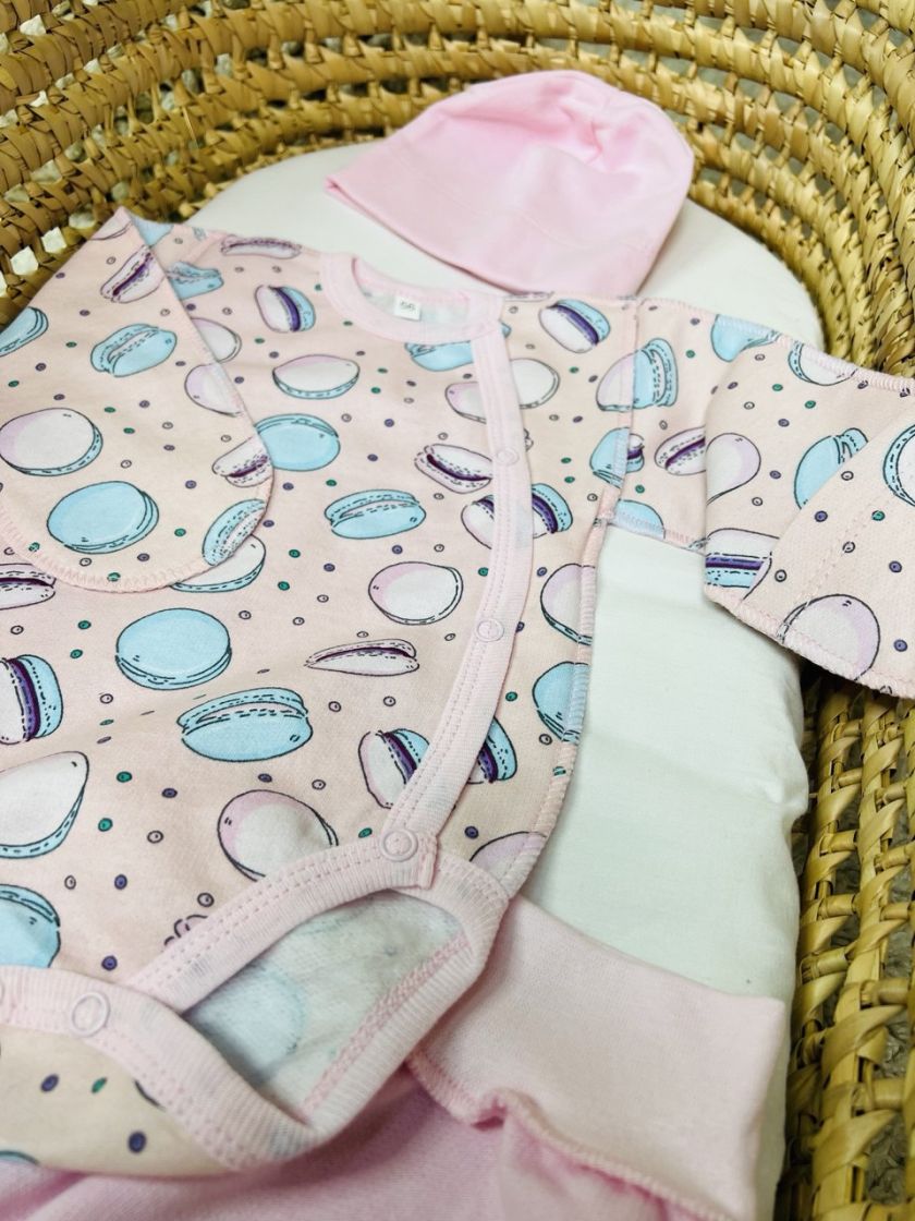 ❤ Комплект 3ка з боді, байка 56р. Принт - Макарунси рожеві (#16568490) ✓ Anna Konvert