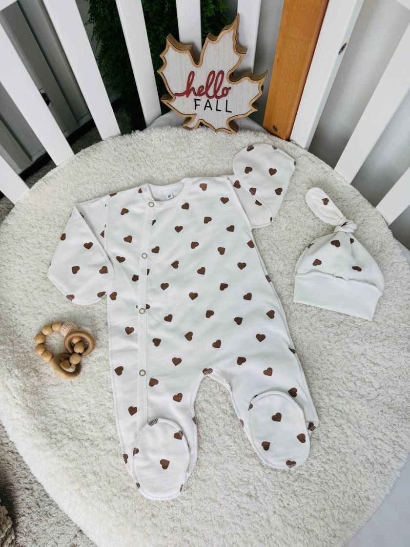 ❤ Чоловічок з шапочкою, інтерлок, 56-62р. Принт - Серця великі бежеві (#11845475) ✓ Anna Konvert