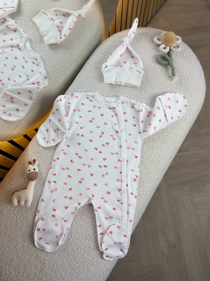 ❤ Чоловічок з шапочкою, інтерлок, 56-62р. Принт - Сліди рожеві (#4057978) ✓ Anna Konvert