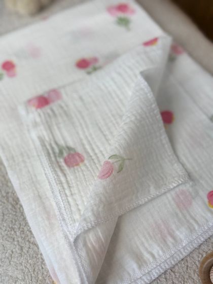 ❤ Пелюшки муслінові чотирьохшарові, жатка. Принт - Тюльпани. Розмір - 90*135см (#64639349) ✓ Anna Konvert 2