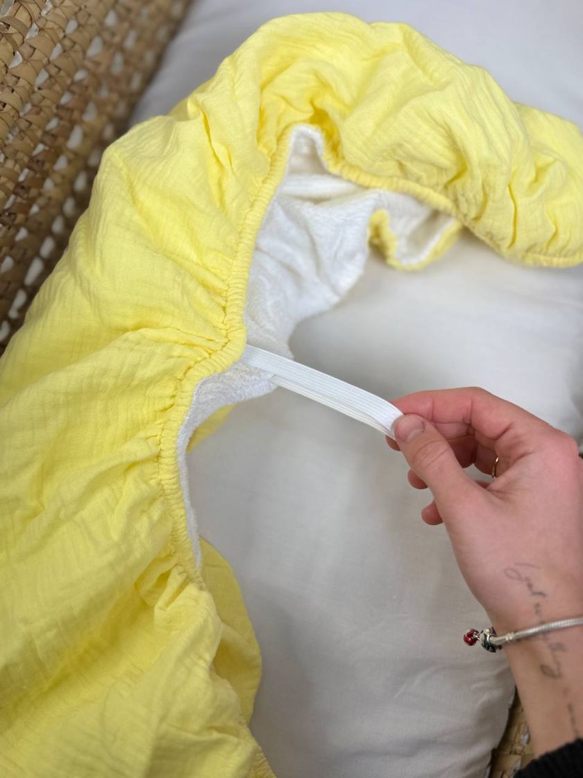 ❤ Простирадло муслін непромакаюче у візочок на гумці. Колір - Жовтий однотон (#64055818) ✓ Anna Konvert