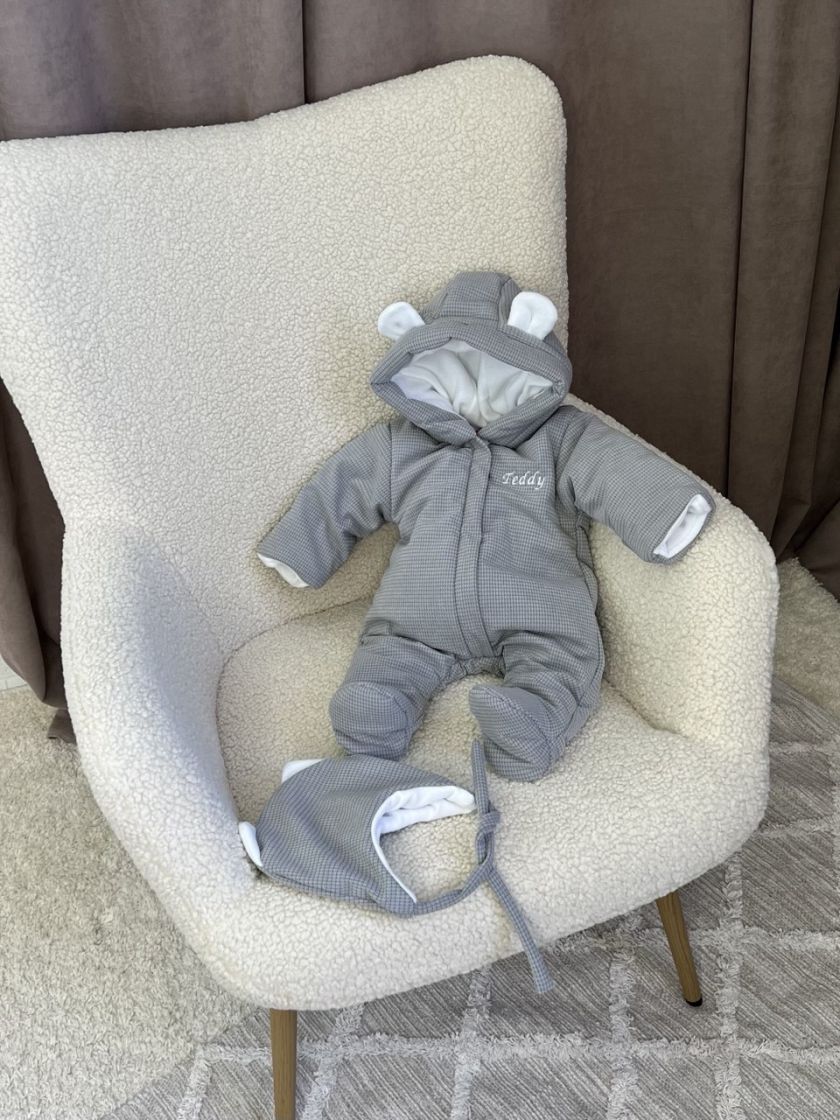 ❤ Демісезонний комбінезон з шапочкою, Вельвет на флісі, 0-4 міс. Колір - Сірий (#32774045) ✓ Anna Konvert