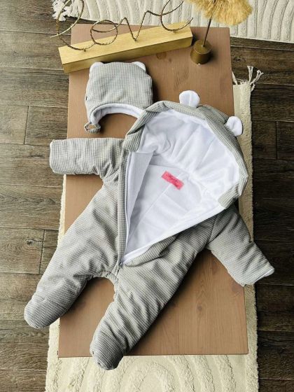 ❤ Демісезонний комбінезон з шапочкою, Вельвет на флісі, 0-4 міс. Колір - Сірий (#32774045) ✓ Anna Konvert 2