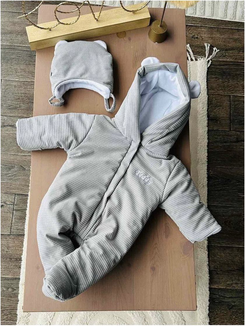 ❤ Демісезонний комбінезон з шапочкою, Вельвет на флісі, 0-4 міс. Колір - Сірий (#32774045) ✓ Anna Konvert