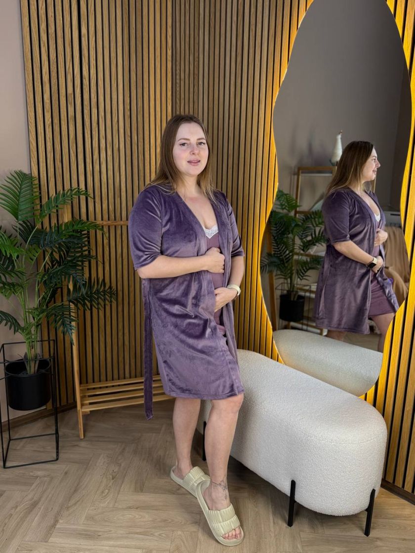 ❤ Комплект сорочка та халат для годування "Велюр". Колір - Баклажан. Розмір - 44-46 (#69035570) ✓ Anna Konvert