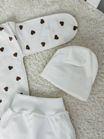 ❤ Комплект 3ка з боді інтерлок, 56р. Принт - Серця великі бежеві (#67754293) ✓ Anna Konvert 2