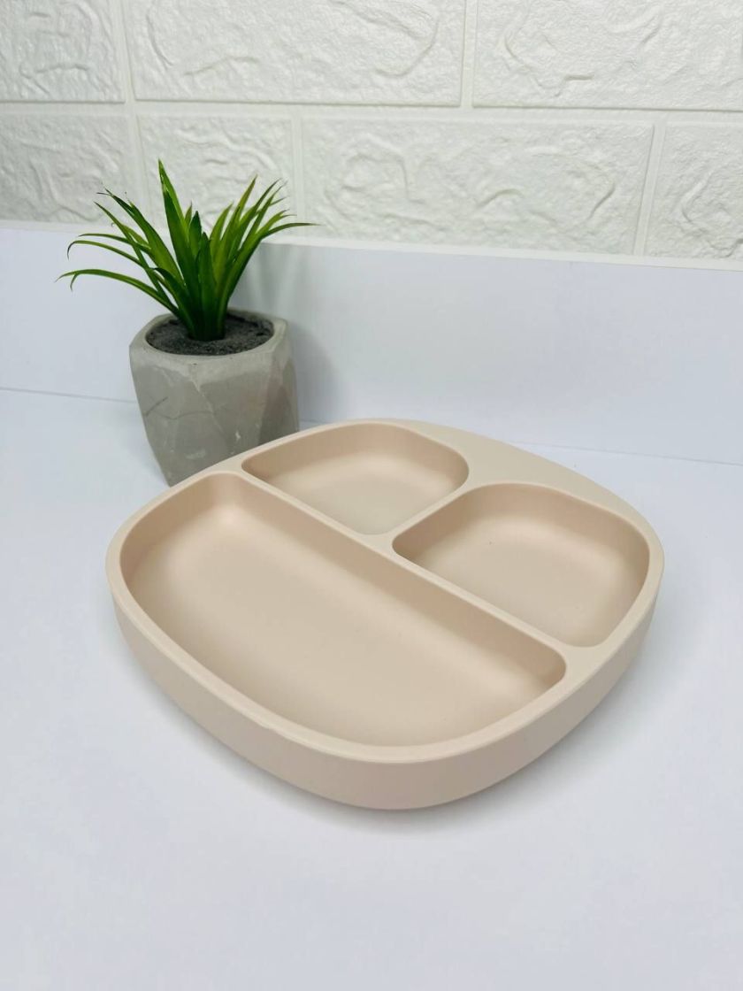 ❤ Тарілка з секціями, силіконова, на присосці. Колір - Аlmond (#0340) ✓ Anna Konvert