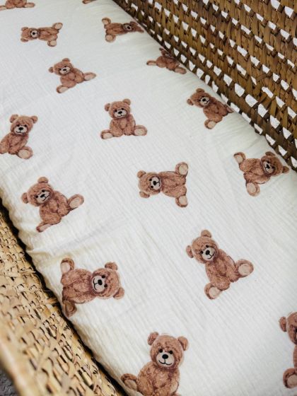 ❤ Простирадло муслін непромакаюче у візочок на гумці. Колір - Ведмедик сидячий, молочний (#93867588) ✓ Anna Konvert 2