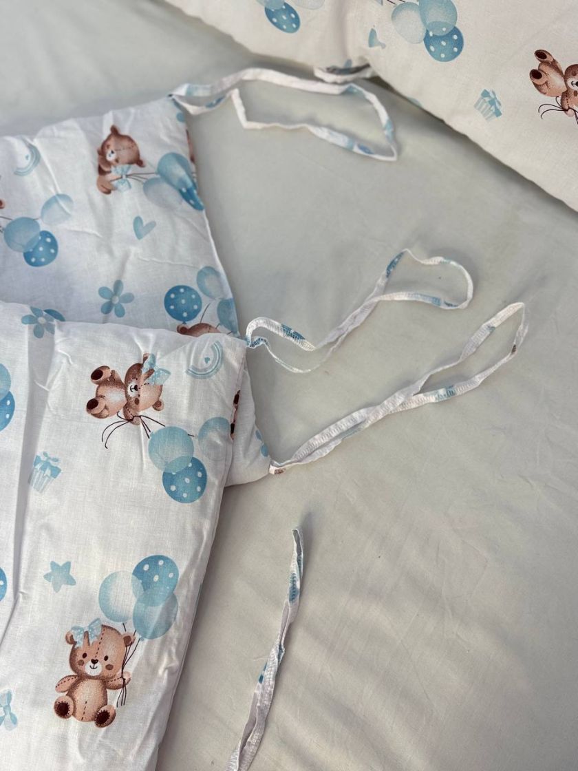 ❤ Бортики-суцільні на 4 боки ліжка, на завʼязках. Принт - Ведмежа хлопчик з блакитними кульками (#75747628) ✓ Anna Konvert