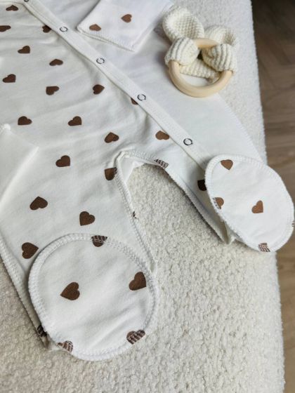 ❤ Чоловічок з шапочкою інтерлок, БО. Принт - Сердечка беж. Розмір - 62 (#37090461) ✓ Anna Konvert 2