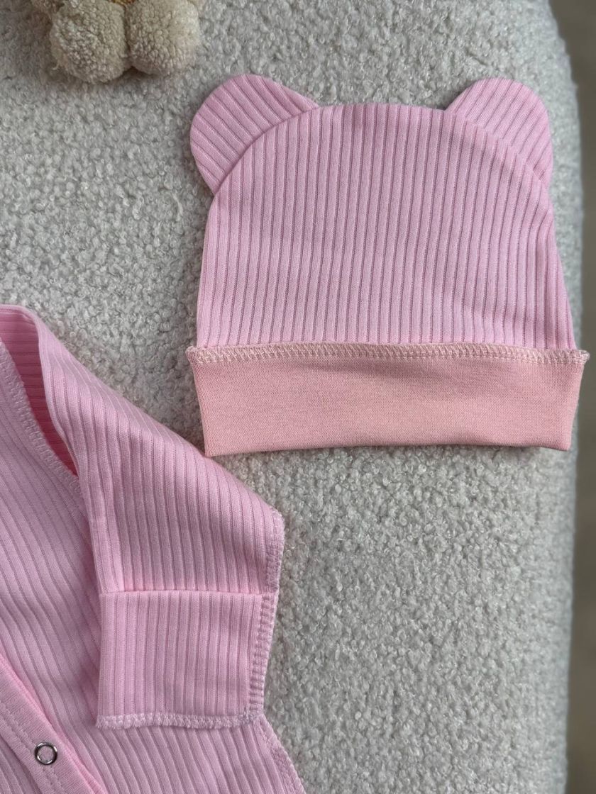 ❤ Чоловічок з шапочкою, рубчик, Баранчик БО. Колір - Ніжно-рожевий. Розмір - 62 (#7625052) ✓ Anna Konvert