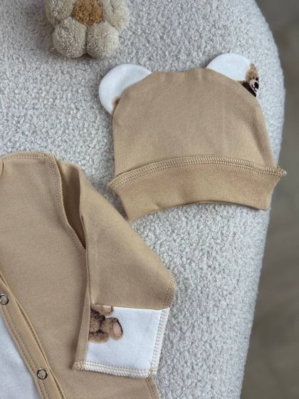 ❤ Чоловічок з шапочкою інтерлок, БО. Принт - Ведмеді, на бежевому. Розмір - 56 (#78586553) ✓ Anna Konvert 2