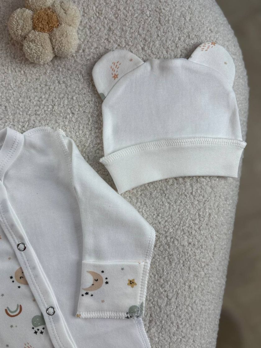 ❤ Чоловічок з шапочкою інтерлок, БО. Принт - Веселка, місяць на молочному. Розмір - 56 (#97394743) ✓ Anna Konvert