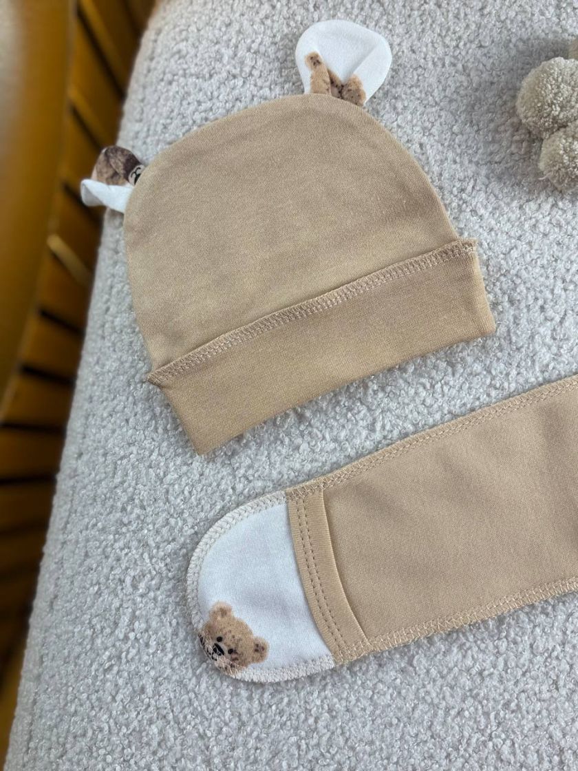 ❤ Комплект 3ка з сорочкою інтерлок, БО. Принт - Ведмеді, на бежевому. Розмір - 56 (#96372019) ✓ Anna Konvert