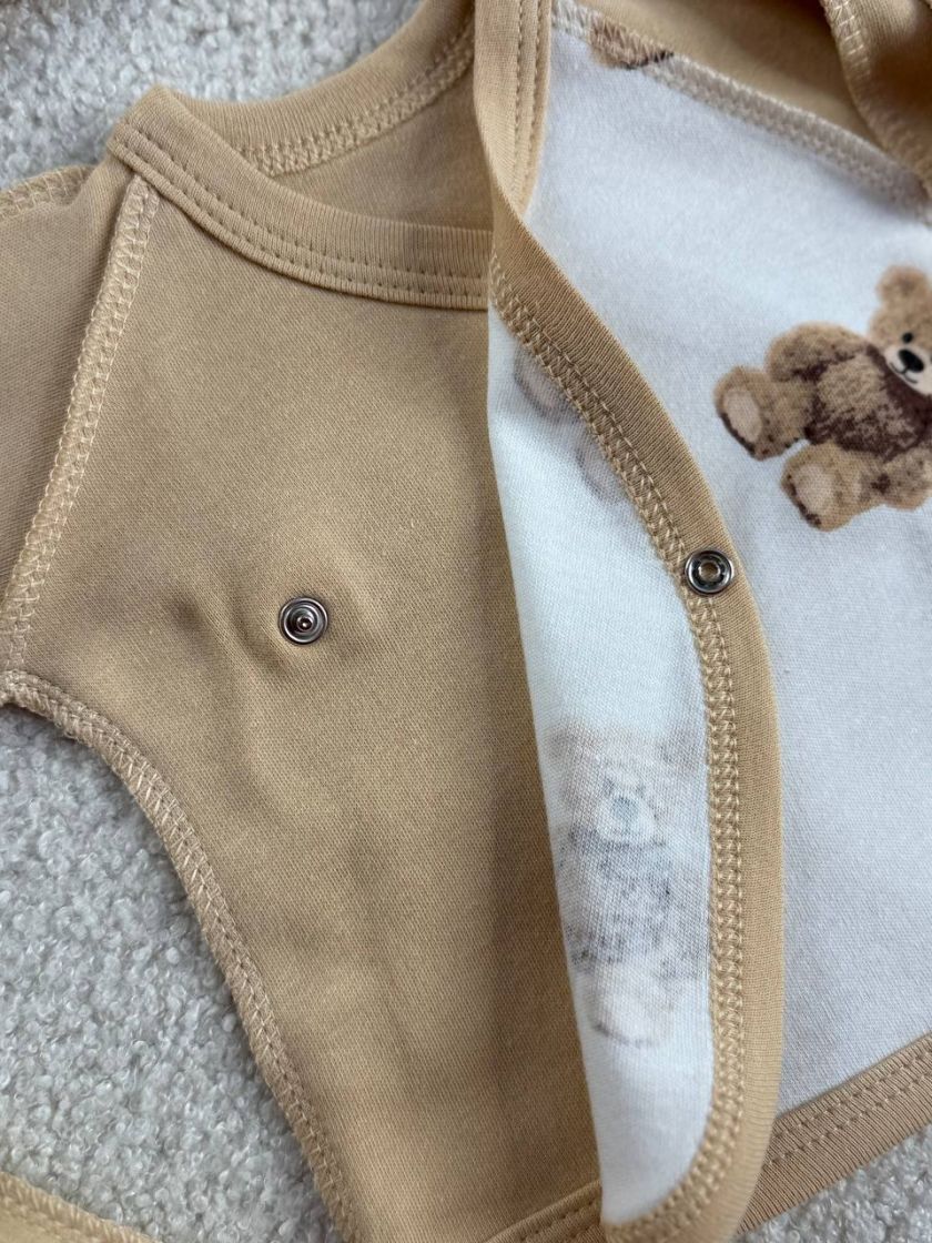 ❤ Комплект 3ка з сорочкою інтерлок, БО. Принт - Ведмеді, на бежевому. Розмір - 56 (#96372019) ✓ Anna Konvert