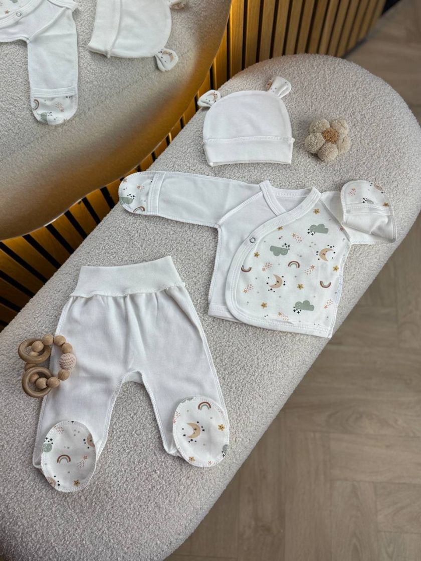 ❤ Комплект 3ка з сорочкою інтерлок, БО. Принт - Веселка, місяць на молочному. Розмір - 56 (#28691127) ✓ Anna Konvert